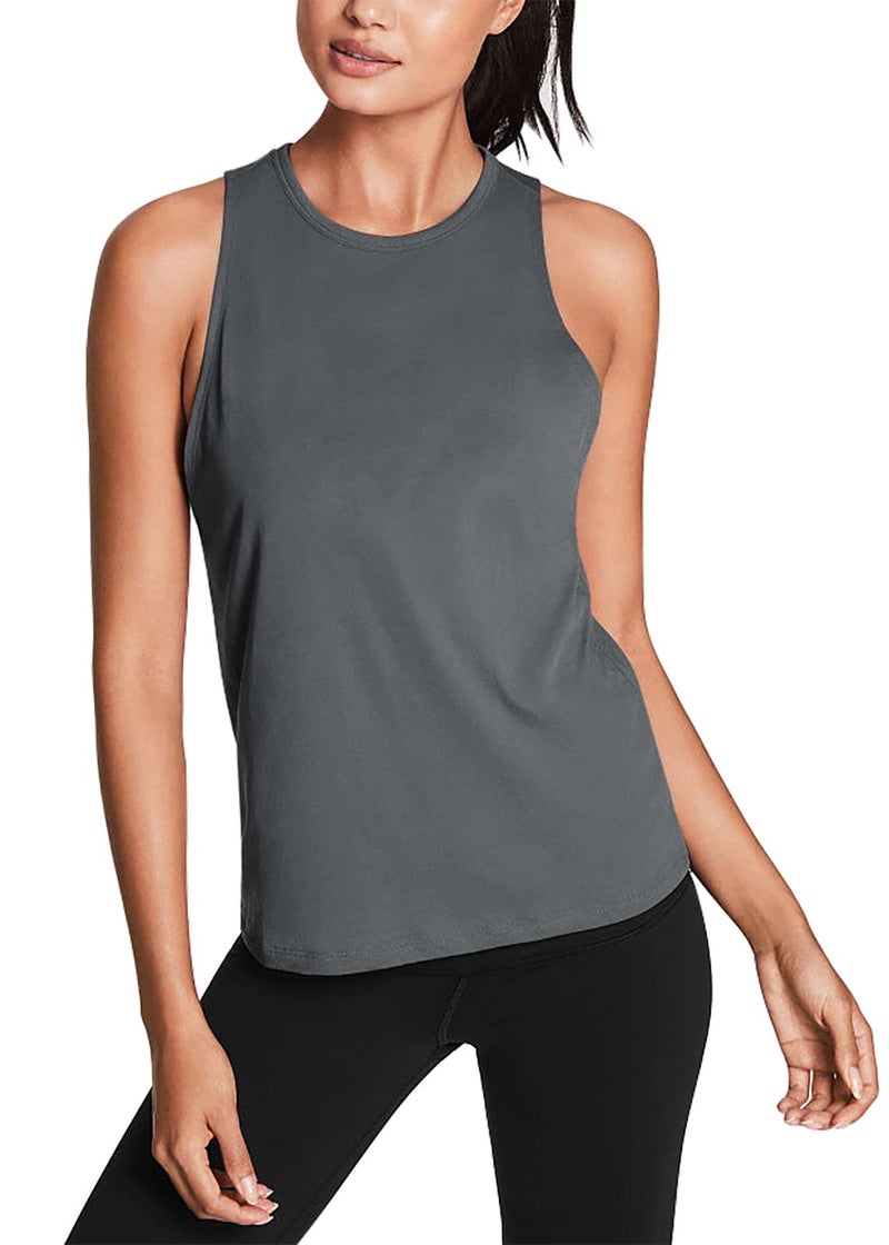 Mippo Open Back Workout Tops Yoga Athletic Shirts Tennis Muscle Tank Workout Tank Tops for Women Loose Fit Dark Gray M - Image 2
